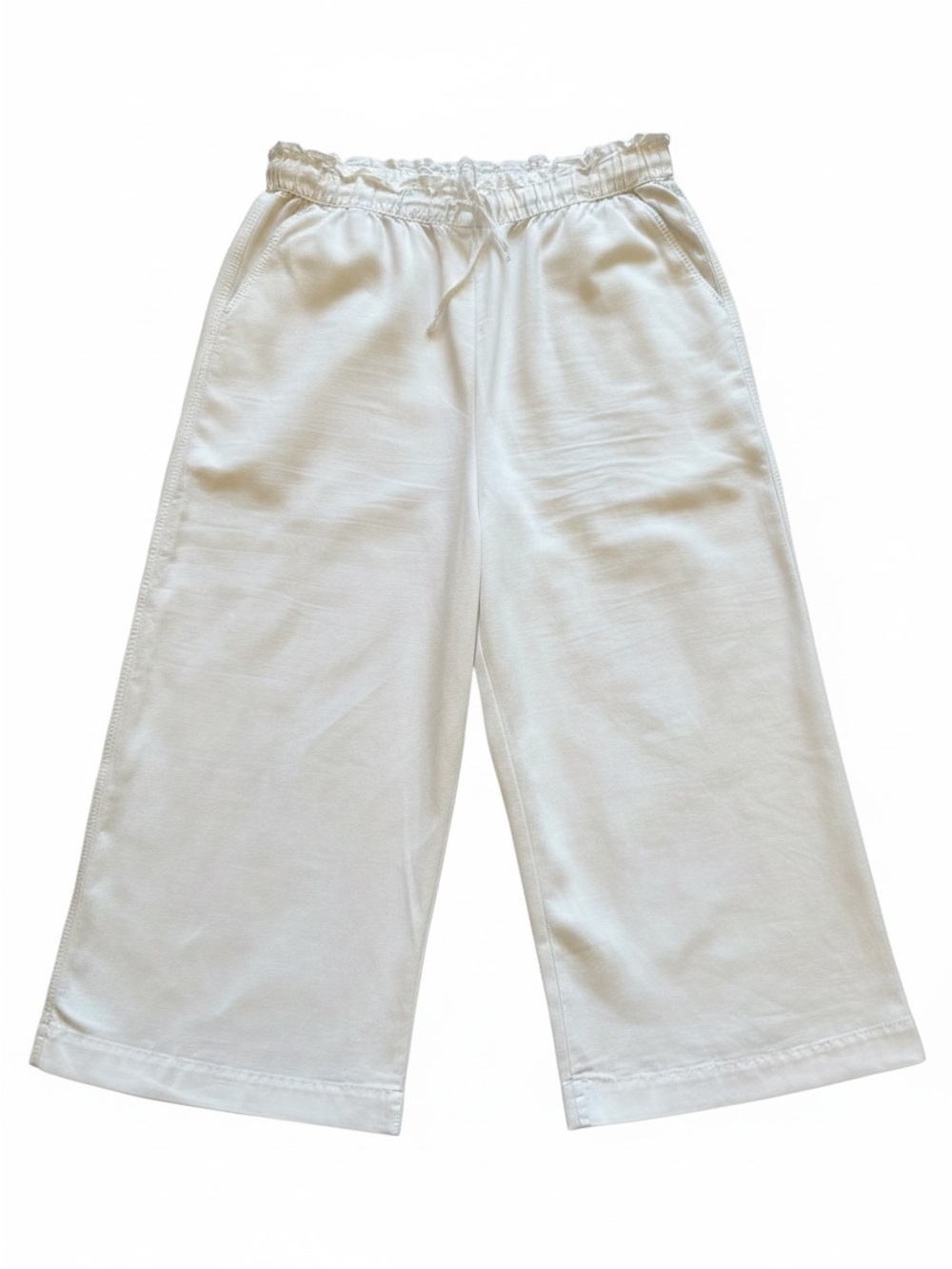 Loft Sz L Breezy Paperbag White Wide Leg Cropped Linen Cotton Pants | GUC